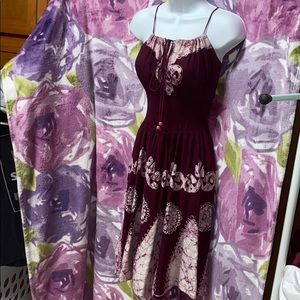 Spaghetti strap dress maroon with tie-dye